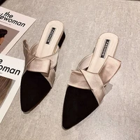 2022 hot sales pointed toe women slippers bow slides party square high heels mules shoes elegant indoor zapato mujer new