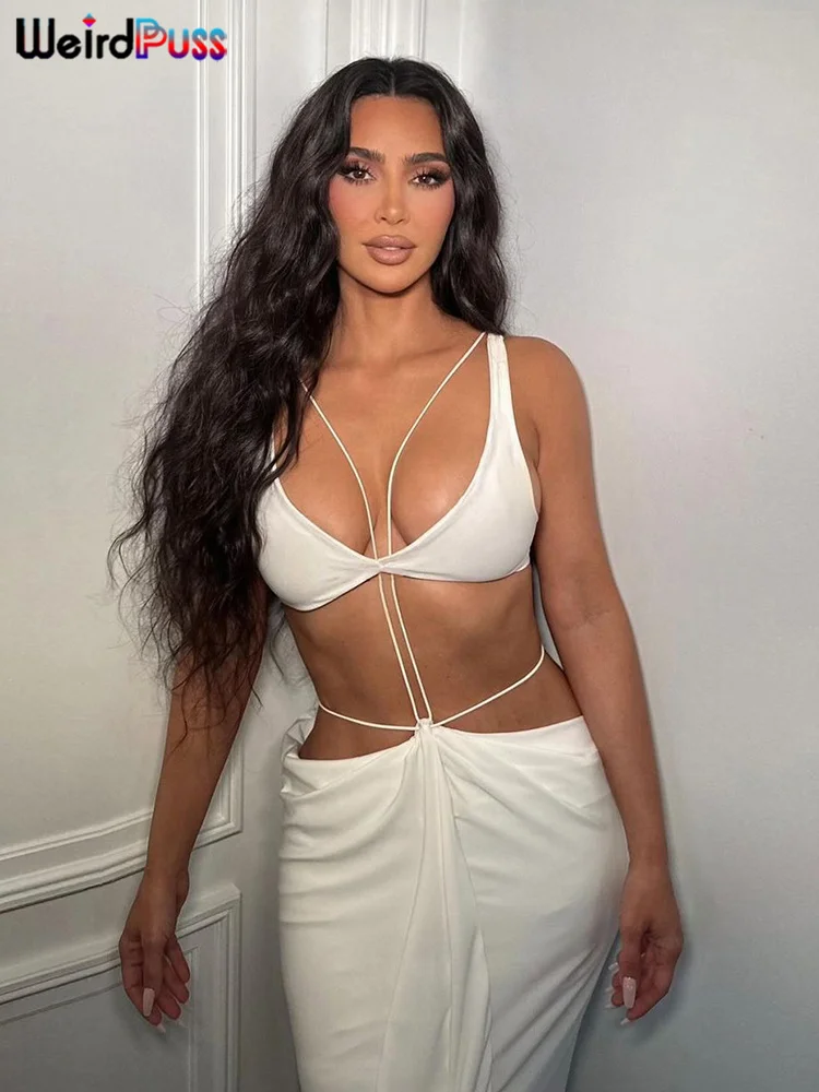 Женский комплект из 2 предметов эластичная майка и юбка макси в стиле хипстер