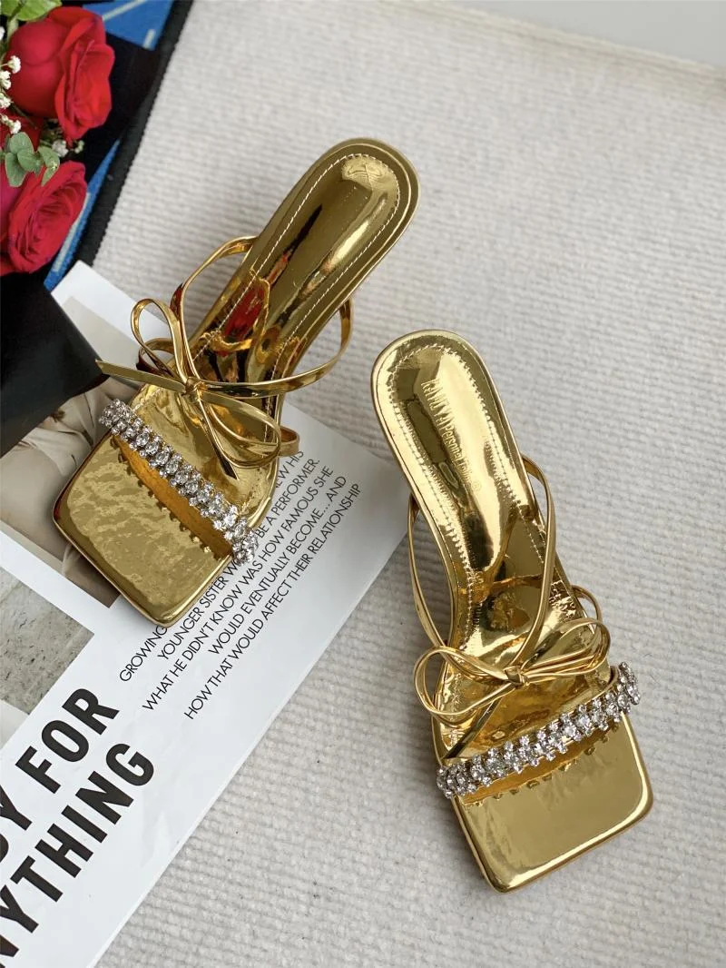 

Ladies High Heels Slippers Summer Women Pumps Sandals 2022 Rhinestones Butterfly-Knot High-Heeled Female Shoes For Women Slides