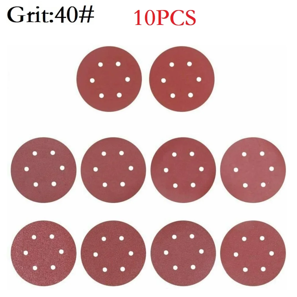 10pcs/set 225mm 6Hole Sanding Paper 40-2000grit Red Alumina Sandpaper For Artificial Stone Metal Wood Polishing Tool Accessories