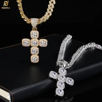 hip hop iced diamond jewelry gold plated tennis chain pave cz stone cross pendants necklace