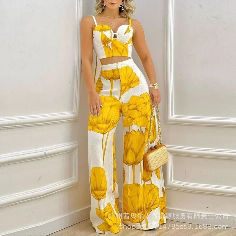 Комплект из двух предметов женский модный брючный костюм с принтом на подтяжках