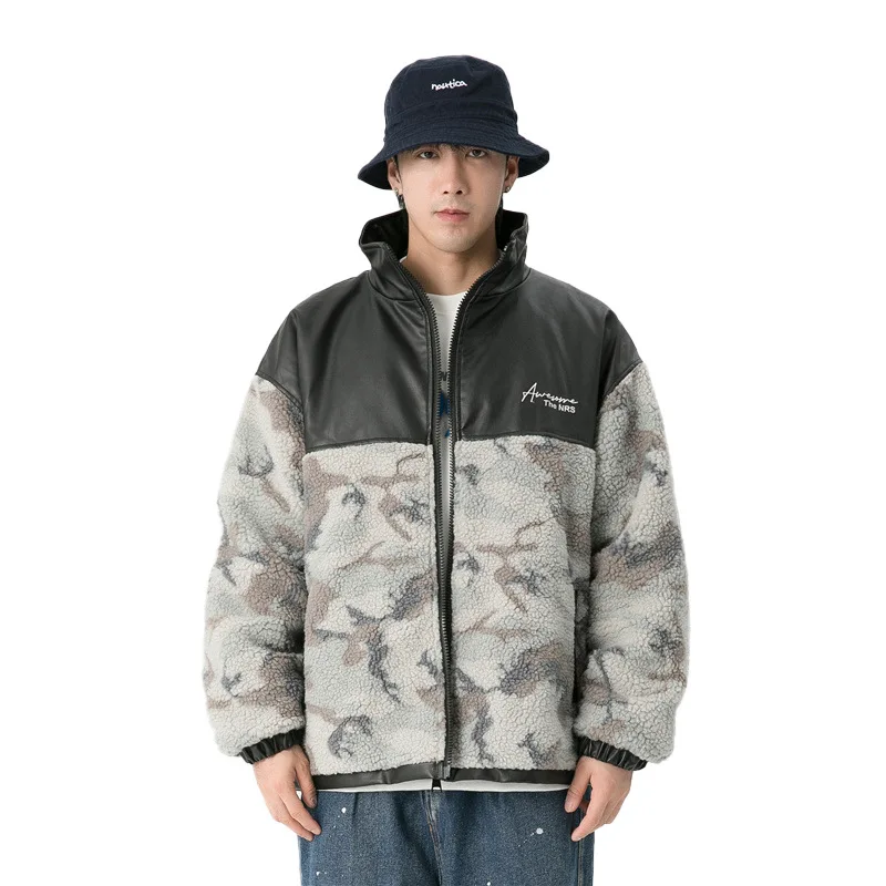 Mens Fashion Patchwork Color Contrast Imitation Cashmere Coats Winter Cashmere Thickened Patchwork Warm Cotton Jackets