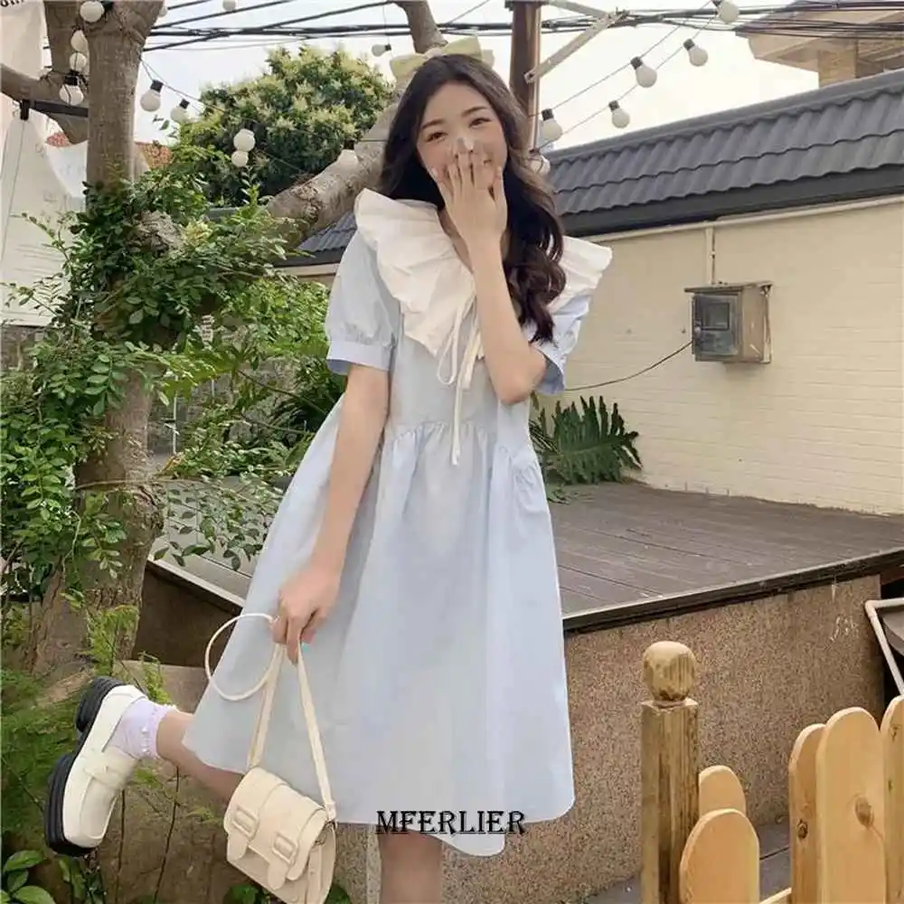 

Large Size 6XL 150kg Sweet Dress for Women Peter Pan Collar Vestidos Summer Casual Loose Oversized Dress High Waist Dresses