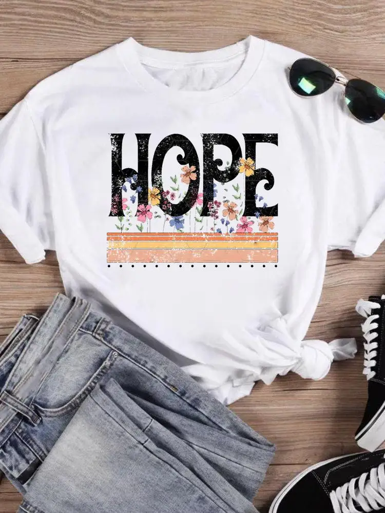 

Print Short Sleeve Flower Striped Letter Summer T-shirts Fashion Clothing Shirt Female Graphic T Top Women Cartoon Tee T-Shirt