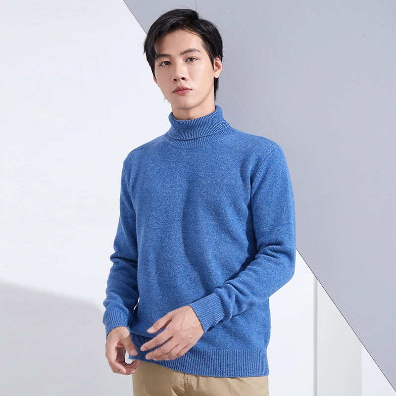 100% Merino Wool Sweater Men's Turtleneck Pullover Autumn and Winter New Casual Knitted Thick Cashmere Sweater Solid Color