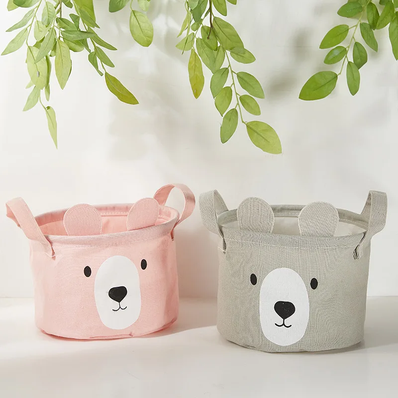 

Cartoon Ear Bear Desktop Square Box Toy Sundries Cotton Linen Cosmetic Underware Storage Box for Office Home Organizer Storage
