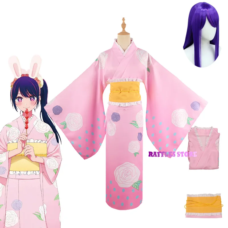 

Anime Oshi No Ko Cosplay Ai Hoshino Cosplay Costume Kimono Wig Girl Dress Lovely Bunny Halloween Party Women Pink Suit