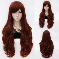 hanerou long brown natural wave cosplay wigs african american for women heat resistant synthetic fake hair piece with side bangs
