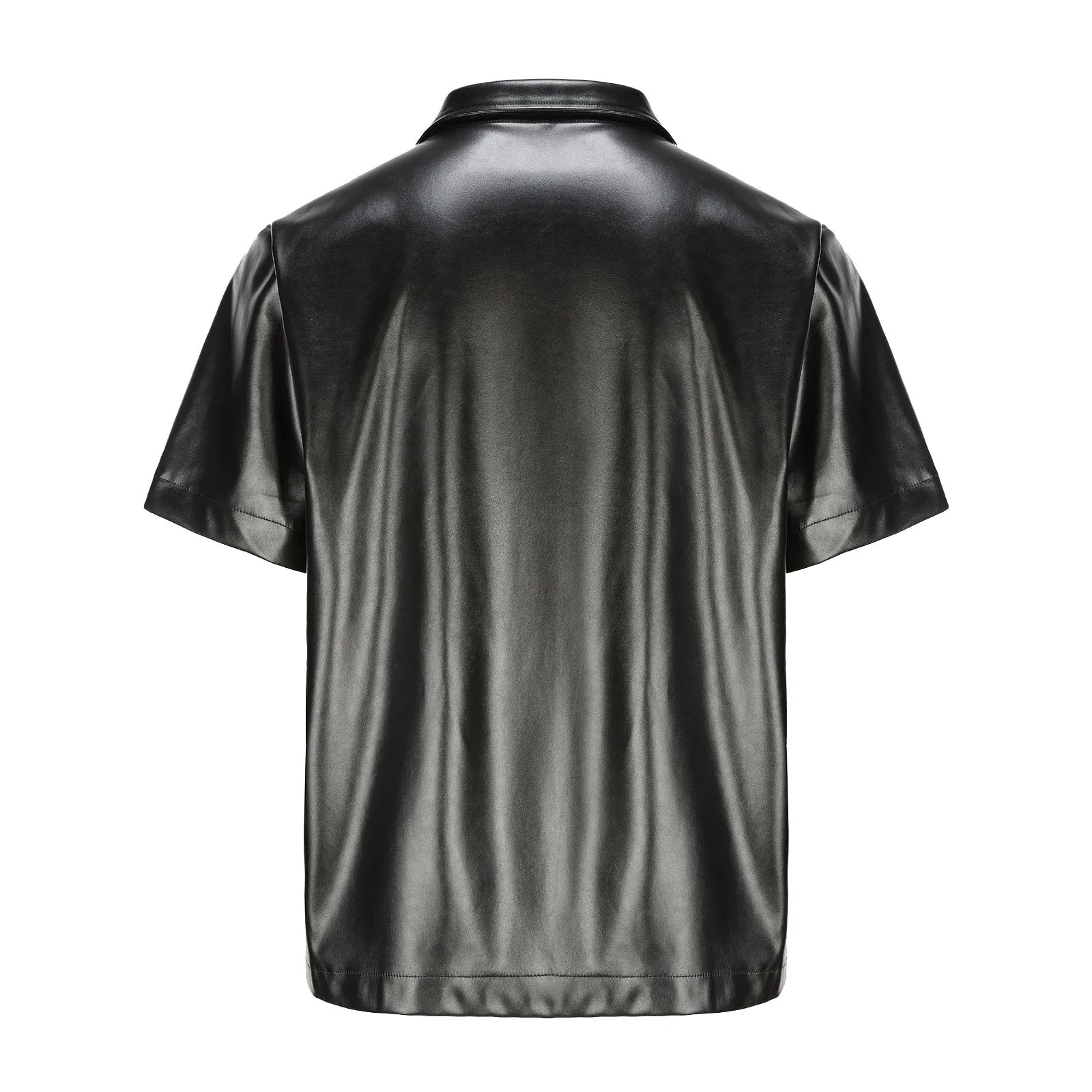 Мужская футболка из искусственной кожи на молнии с коротким рукавом и отложным