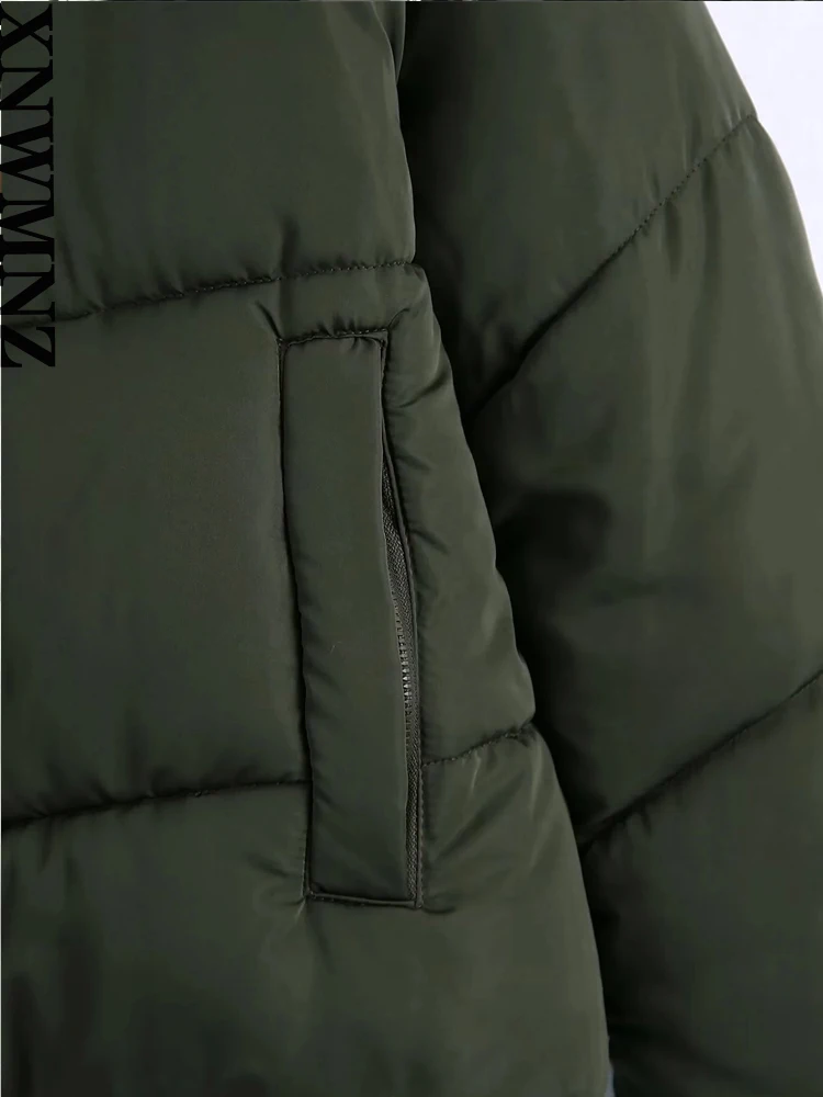 XNWMNZ Women Fashion High-quality Winter Warm Hooded Padded Jacket Coat Vintage Long Sleeve Zip Pockets Female Outerwear Tops