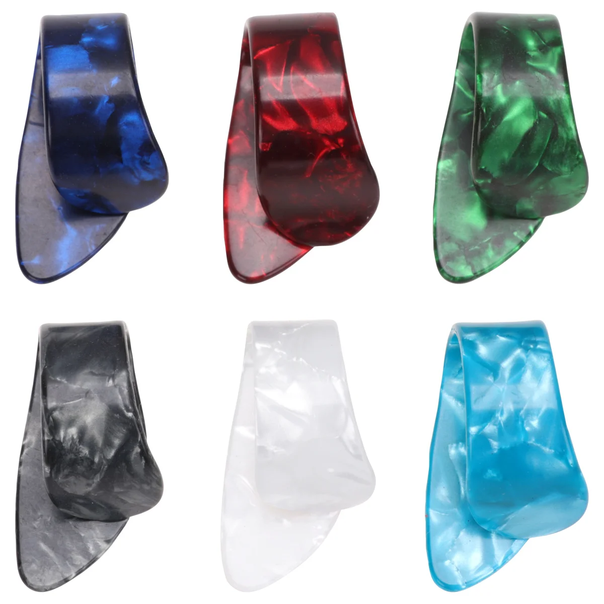 

12pcs Thumb Finger Guitar Picks Paddles Nail Plectrums Celluloid Guitar Picks for Bass Guitar (Red/White/Black/Light Blue/Dark