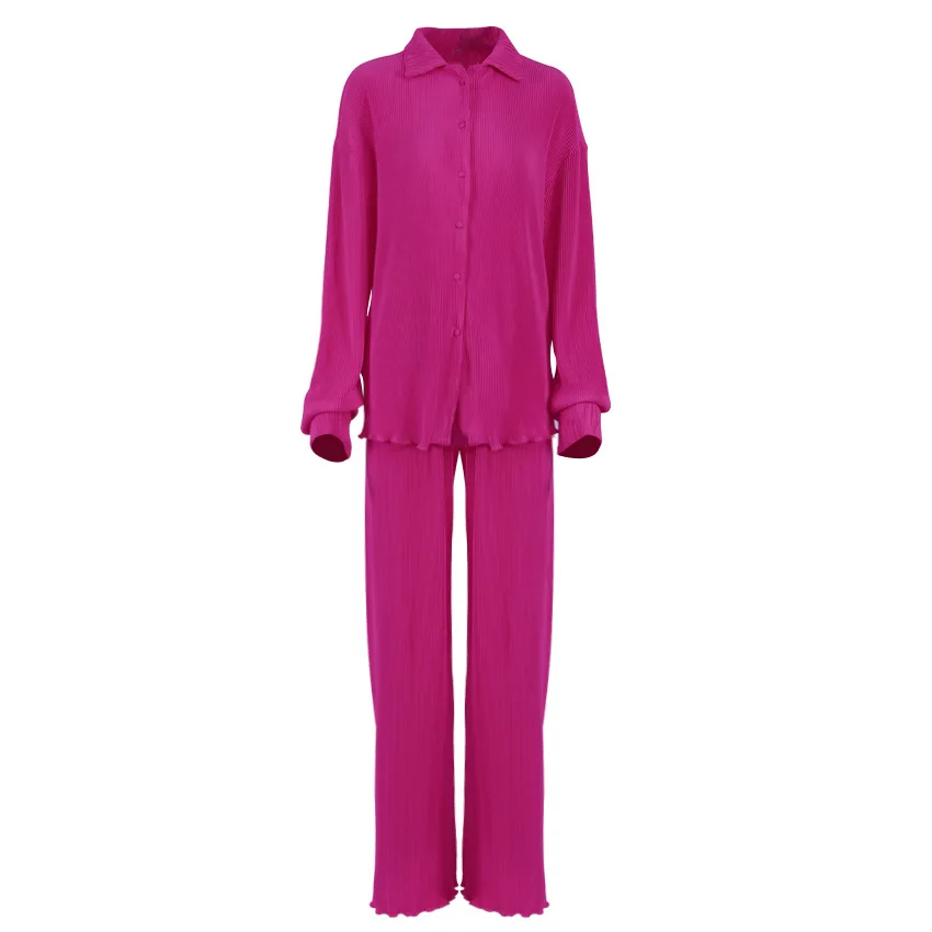 Designer's Pajamas Ruffle 2 Pieces Pyjamas Set Female Orange Color Fashion Home Wear Loungewear Long Sleepwear Women Outfits