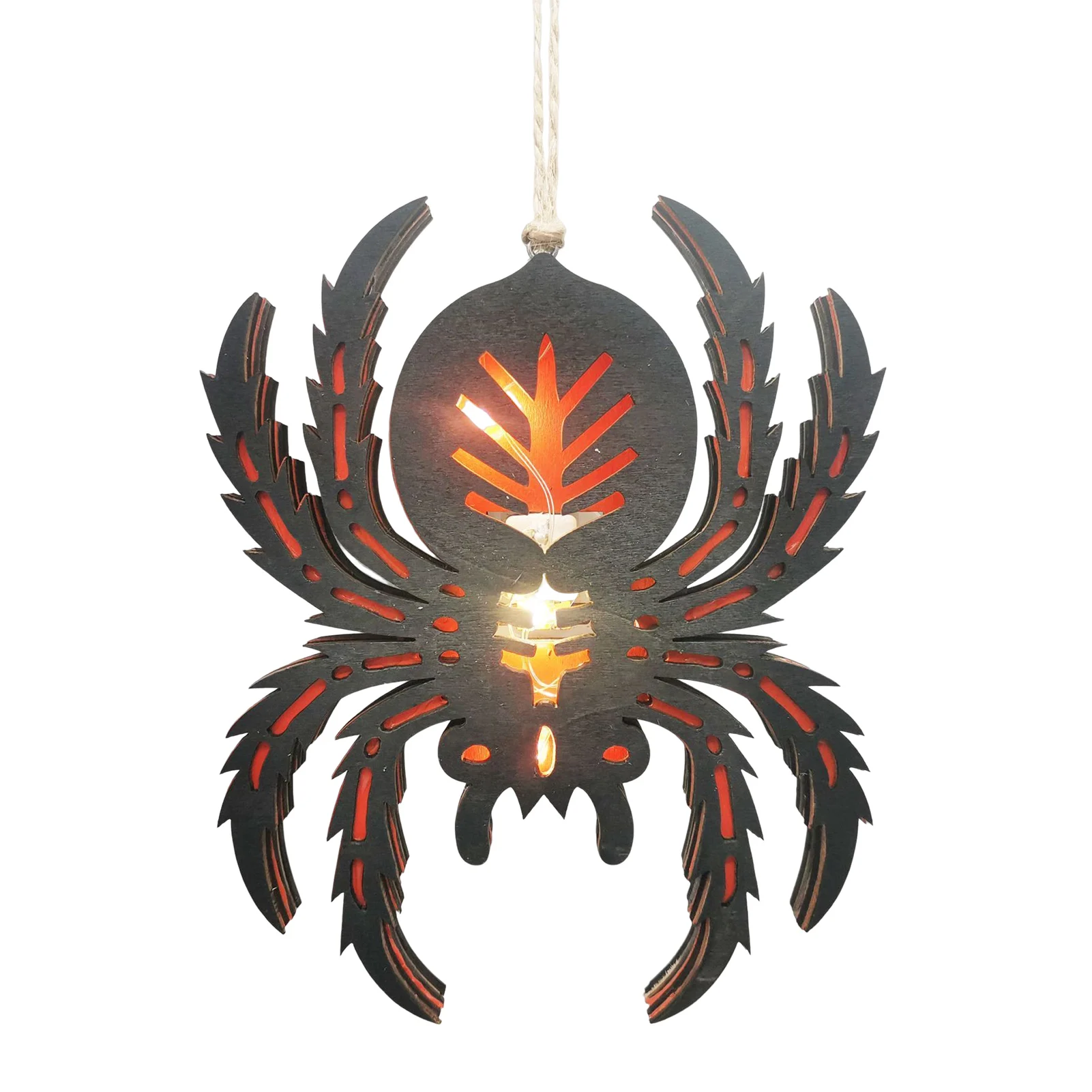 

Halloween Wood Spider Light Halloween Themed Party Props Spider Entry Decor with Lanyard Batteries On/Off Button Wood Halloween
