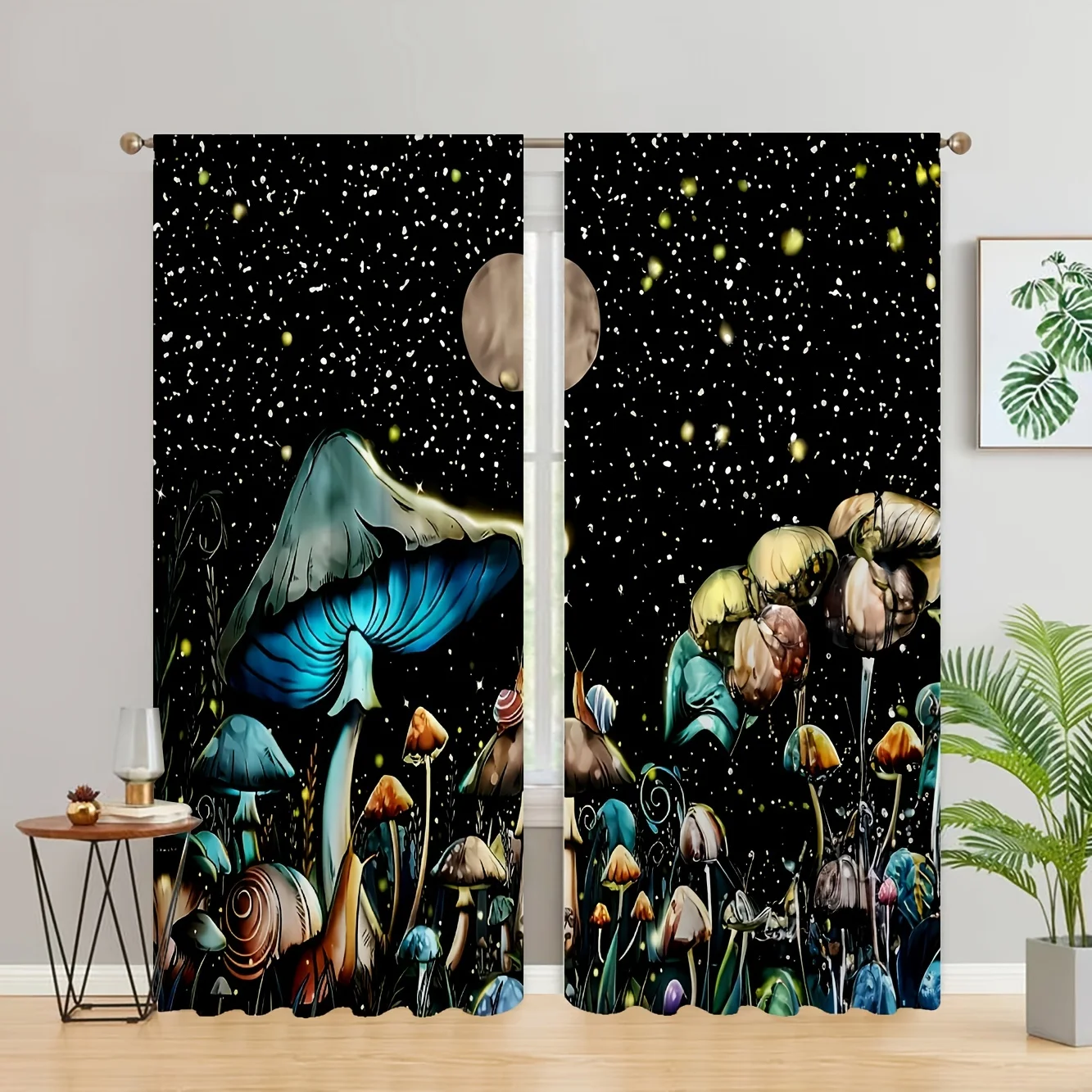 

2pcs Jellyfish Star Printed Curtains Study Room Kitchen Living Room Dorm Room Rod Pocket Top Window Drapes Bedroom Accessories