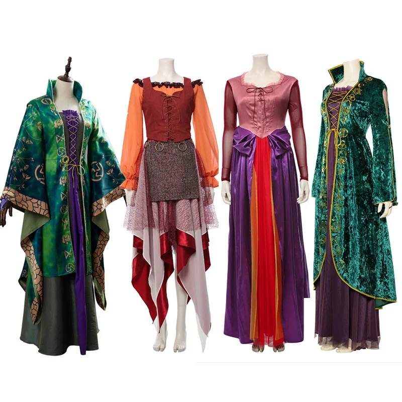 

Winifred/Mary/Sarah Sanderson Cosplay Costume Adult Green Women Dress Halloween Party Carnival Long Dress