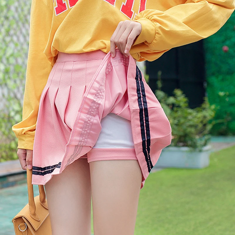 

Summer Women Pleated Skirts Casual Bottom High Waist Skirts With Lined Fashion Striped Patchwork Mini Skirts For Female