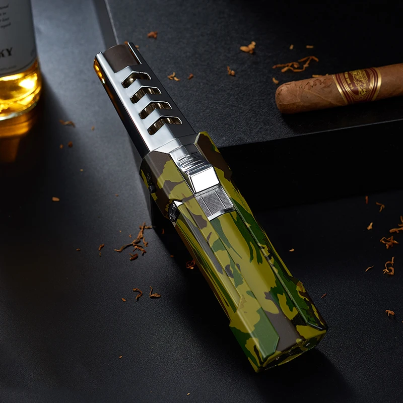 

2023 New Turbo Metal Blue Flame Gas Lighter Spray Gun Kitchen Smoking Accessories Windproof BBQ Jewelry Welding Cigar Lighter