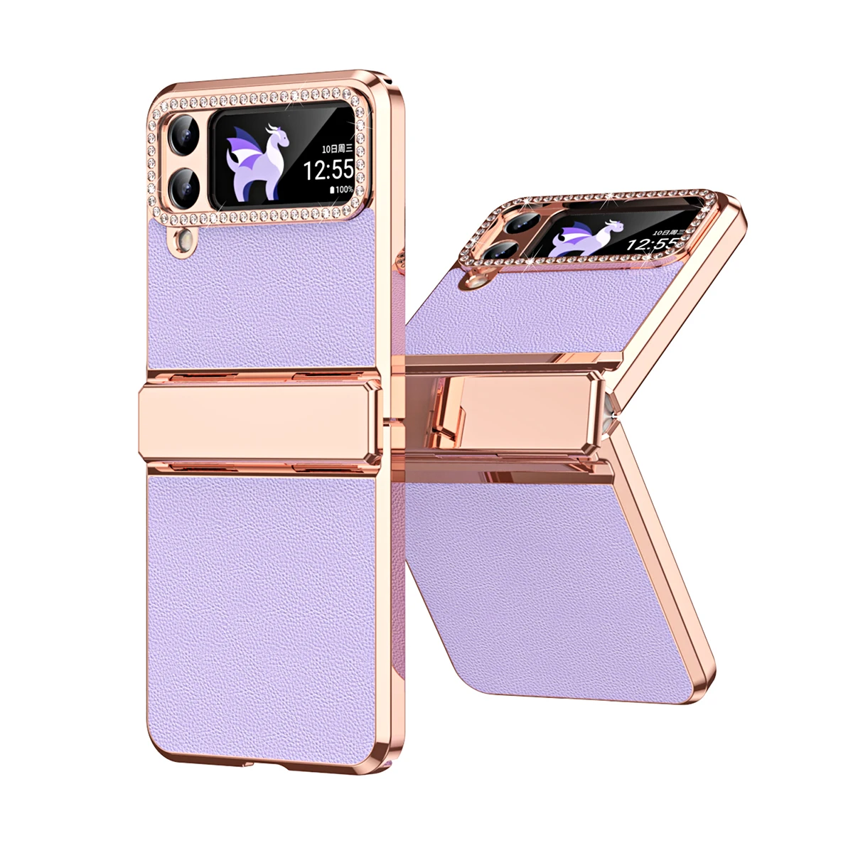 

For Samsung Galaxy Z Flip5 4 3 Case Plating Hinge Protection Leather Case For Z Flip5 Flip4 Flip3 All-Included Diamond Hard Case