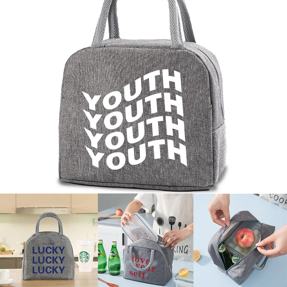 

Lunch Bag Insulated Cooler Bags Women Picnic Dinner Lunch Box Kids Food Thermal Organizer Canvas Tote Packet Walls Print Handbag