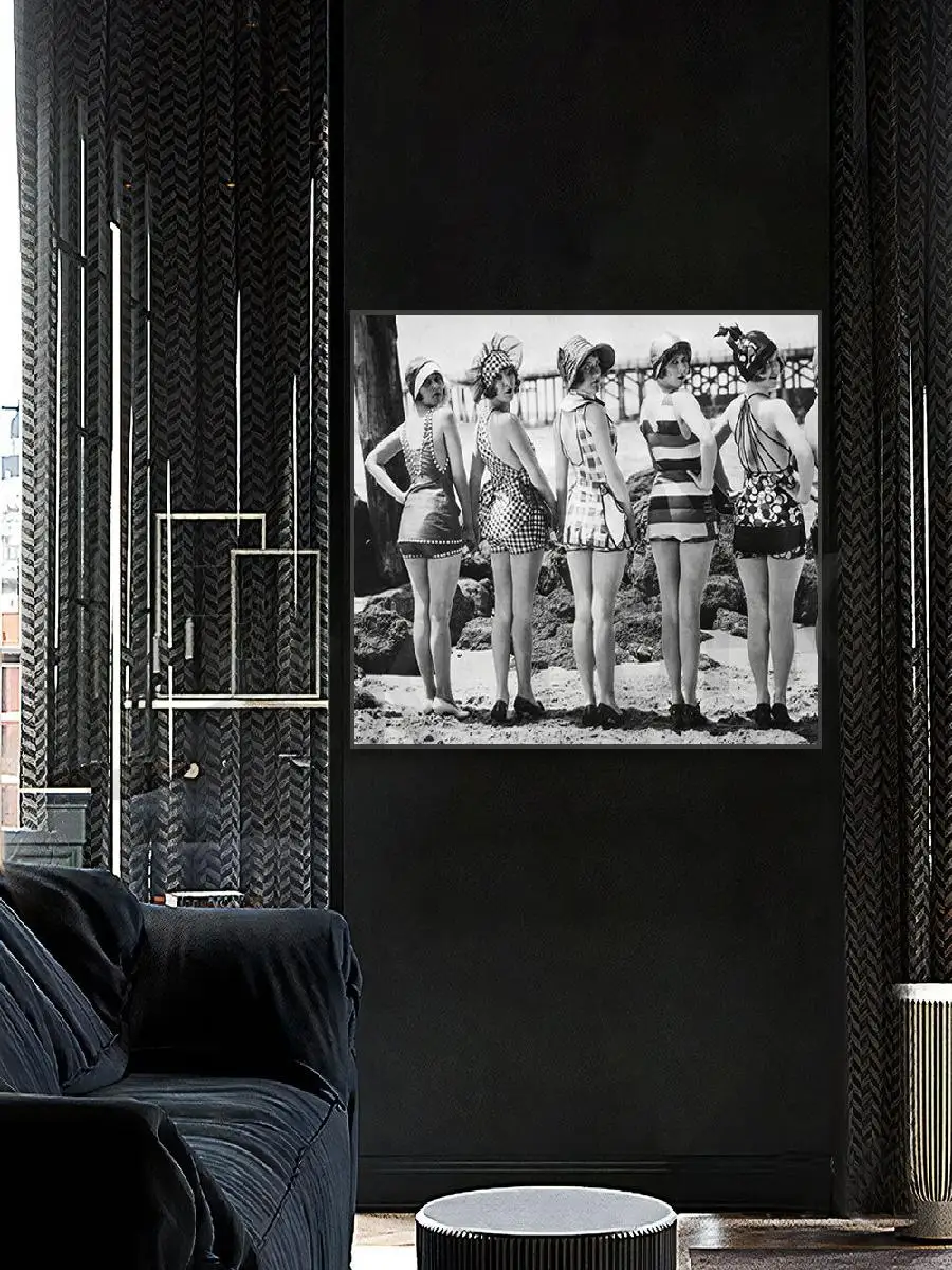 Винтажный Хлопушка Для Девочек Пляжный Принт Черный Белый Цвет Ретро Растерини