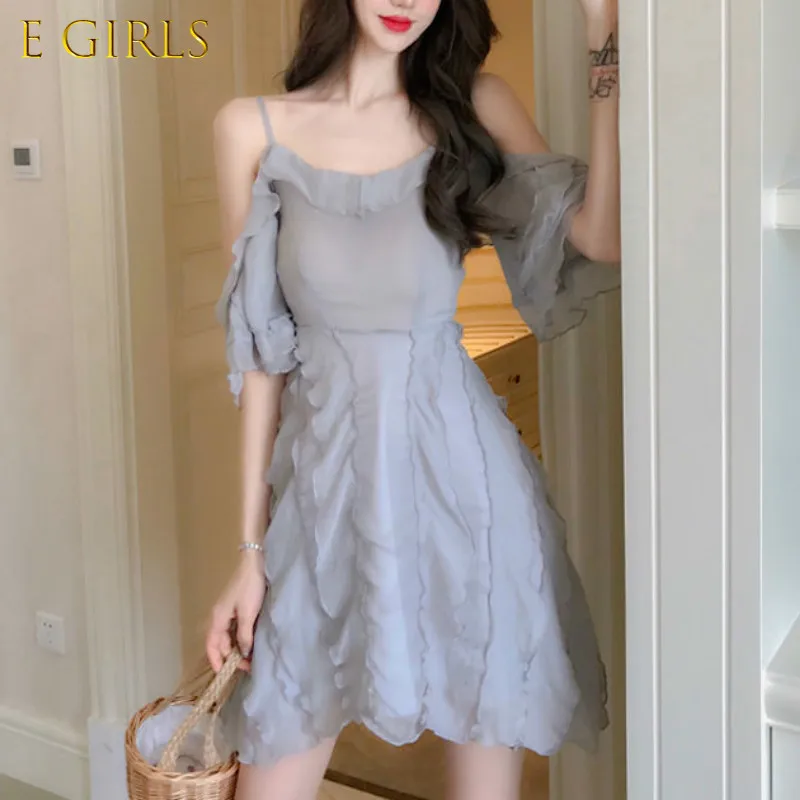 

Летнее сказочное платье для девочек, женское французское пикантное дизайнерское мини-платье с оборками, повседневное приталенное корейско...