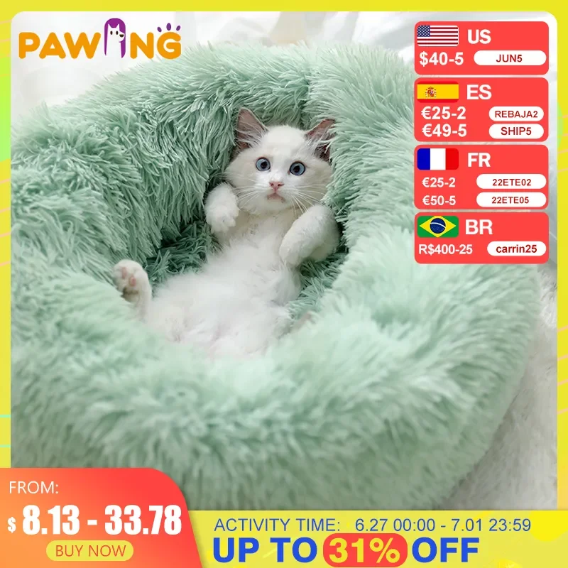 

Dog Pet Bed Kennel Round Cat Bed Winter Warm Dog House Sleeping Bag Long Plush Super Soft Pet Bed Puppy Cushion Mat Cat Supplies