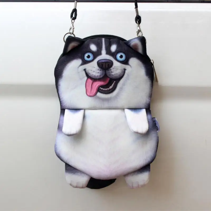 

Women Men Cute Cartoon 3D Printing Animal Dog Chain Bag Husky Shoulder Bag Children's Messenger Kawaii Bag