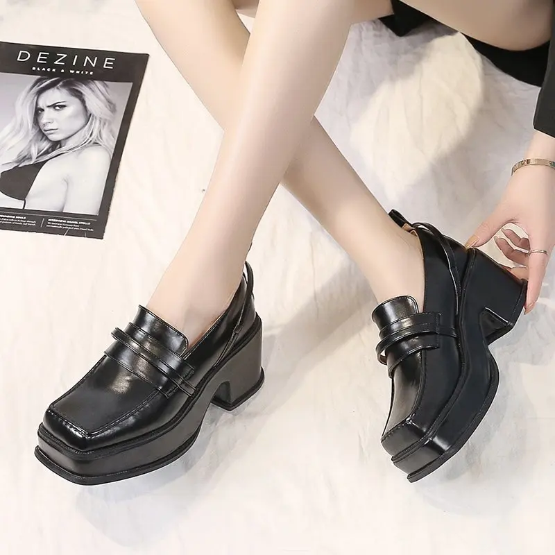 

platform shoes Loafers Mary Janes Women's Shoes square toe british style women retro big toe all-match loafers platform heels