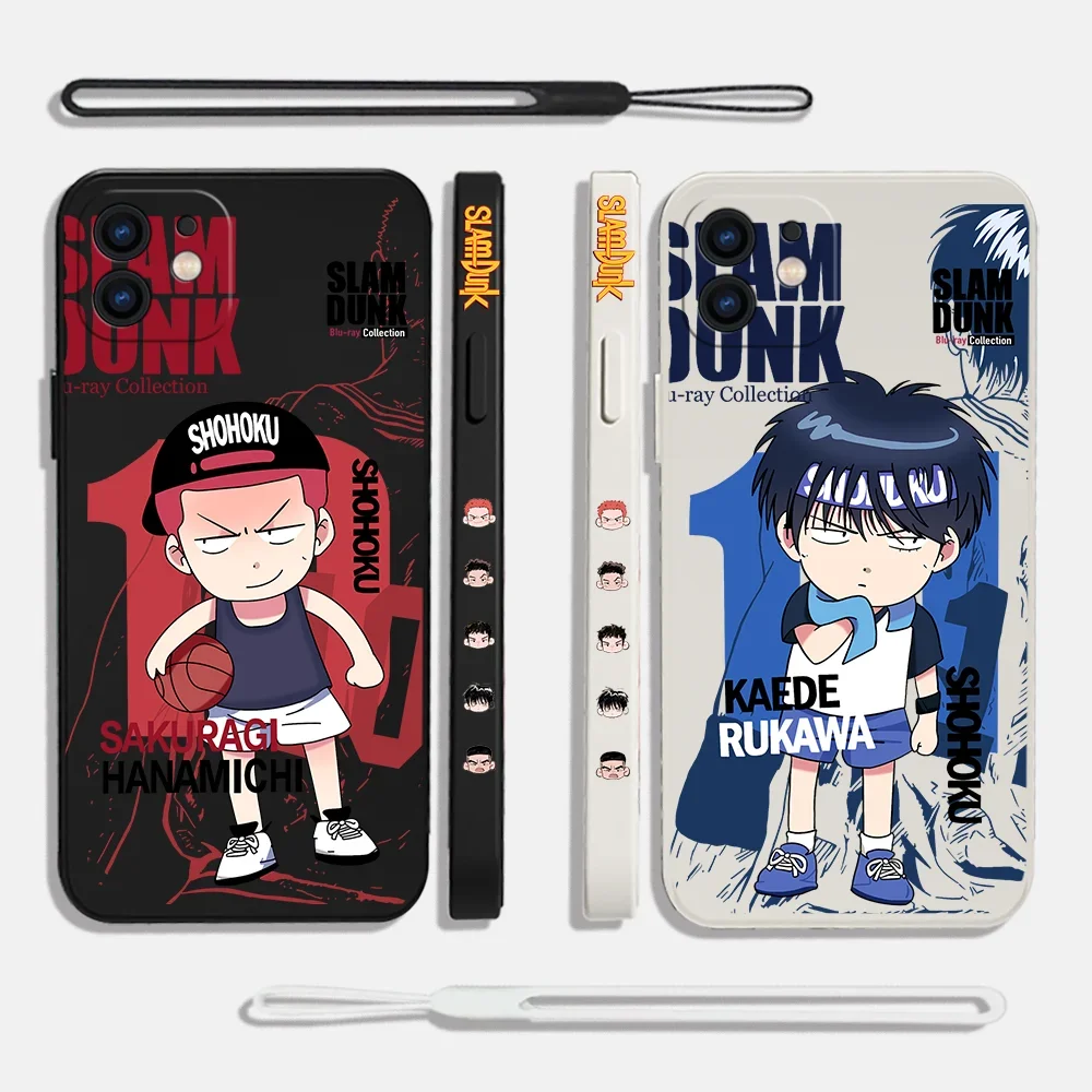 

Japan Anime Slam Dunk Phone Case For iPhone 15 14 13 12 11 Pro Max Mini X XR XS MAX SE20 8 7 Plus Silicone Cases with Hand Strap