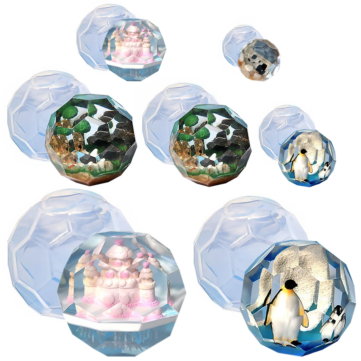 

7 упаковок, шестиугольные силиконовые формы для эпоксидной смолы, 3D бесшовная силиконовая форма для сферы, многоразовая форма для литья бол...