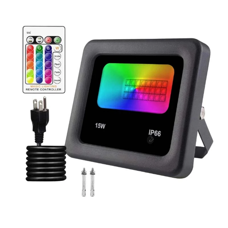 

RGB прожекторы 15 Вт светодиодсветодиодный с дистанционным управлением прожекторы IP66 Водонепроницаемые 16 цветов и 4 режима для сада, сценичес...