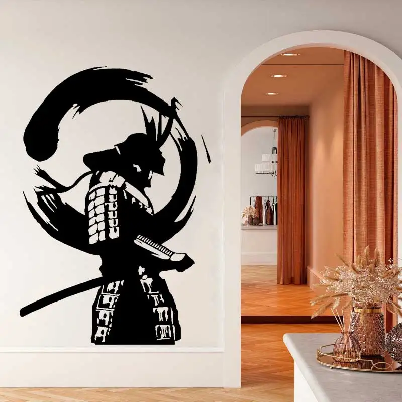 

Японская самурайская виниловая наклейка на стену, наклейка азиатская японская культура дзен, человек, пещера, комната, спальня, украшение, Н...