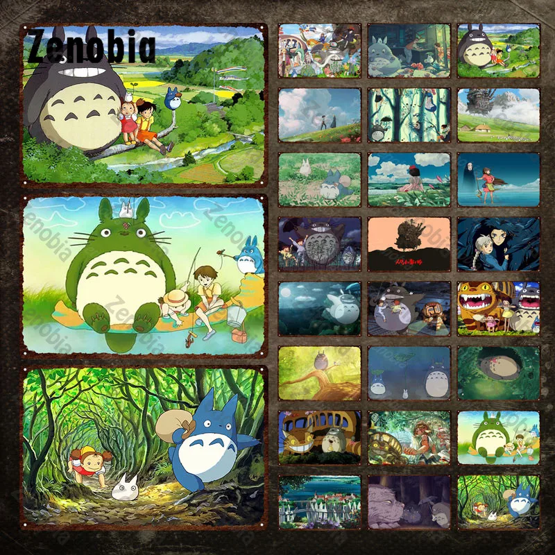 

My Neighbour Totoro Metal Poster Anime Movies Metal Signs Cartoon Pictures Tin Signs Plate Iron Painting for Kids Room Decor