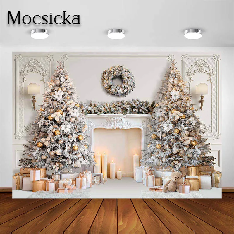 Купи Mocsicka Christmas Trees Photography Backdrops Fireplace Decorations Background Family Kids Adults Portrait Photo Studio Props за 611 рублей в магазине AliExpress