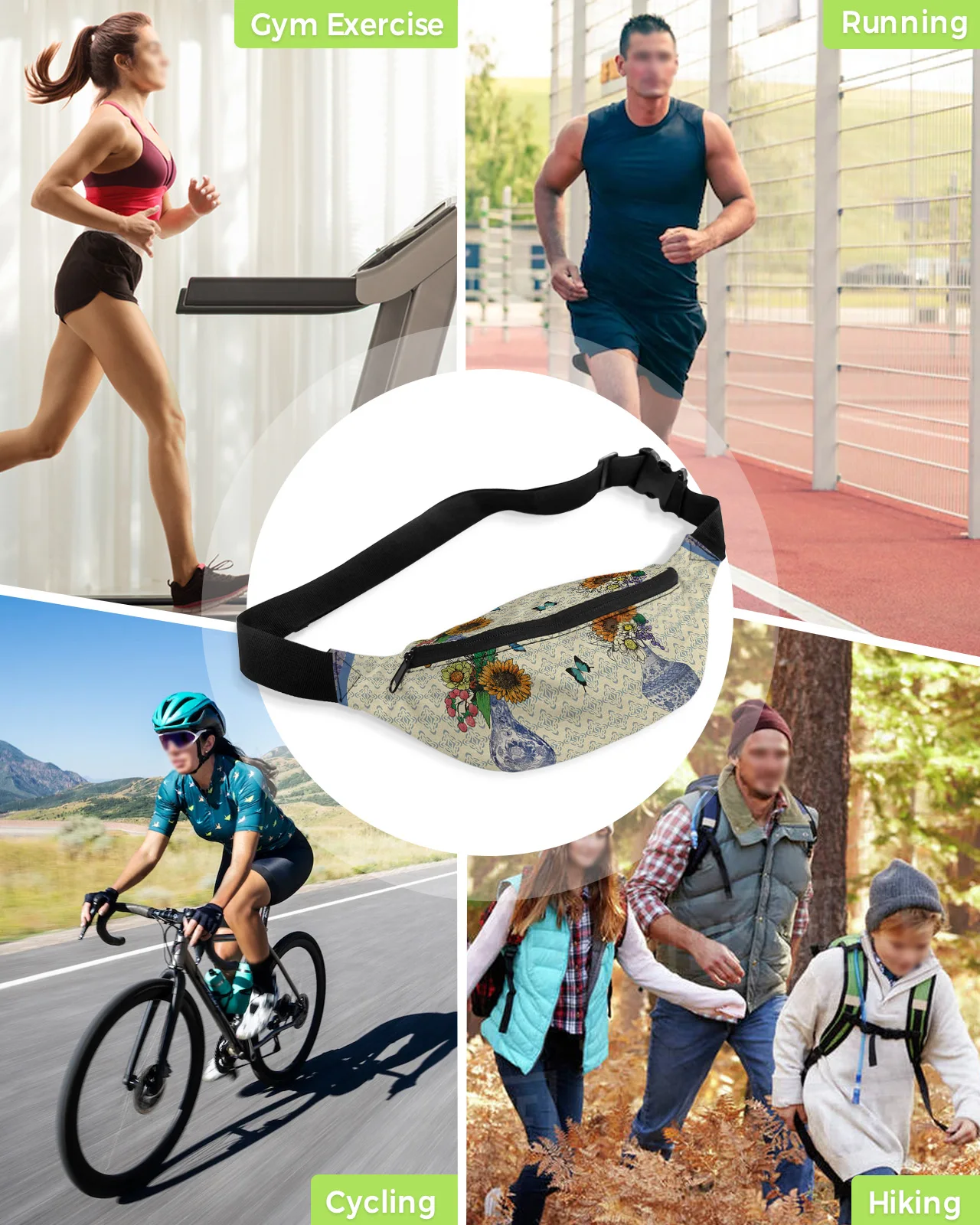 Сине-белая фарфоровая поясная сумка для мужчин и женщин в стиле ретро с бабочками