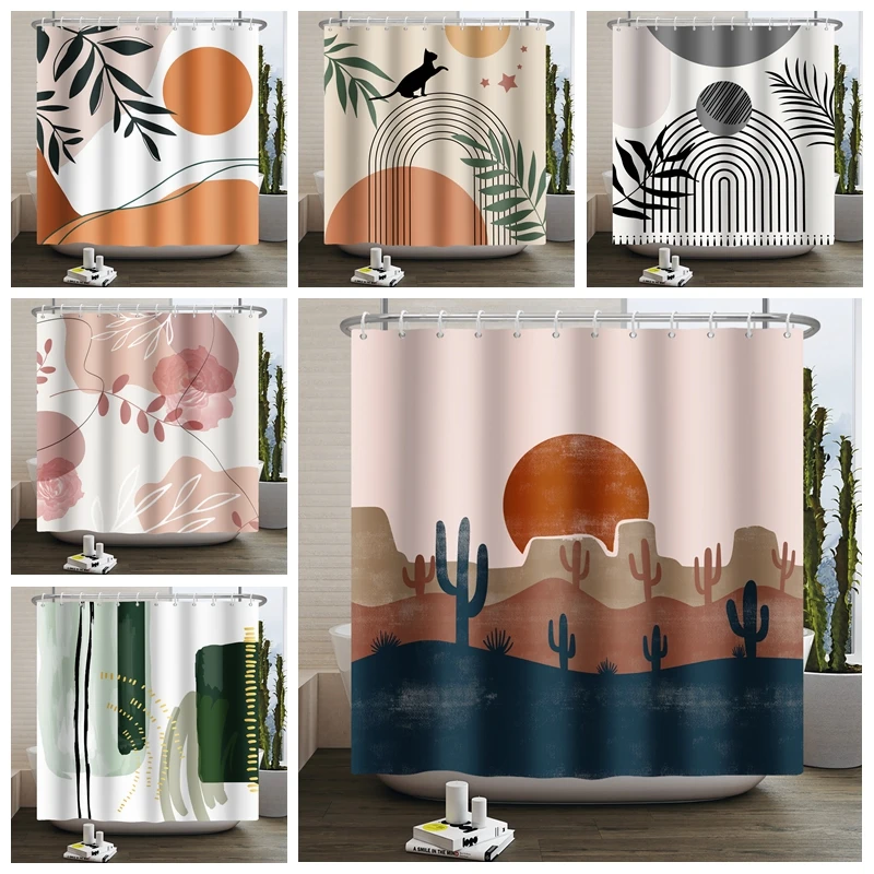 

Nordic Wind Shower Curtain Abstract Art Bohemian Morandi Color Kawaii Curtain Bathroom Waterproof Fabric Bathtub Screen 180x240