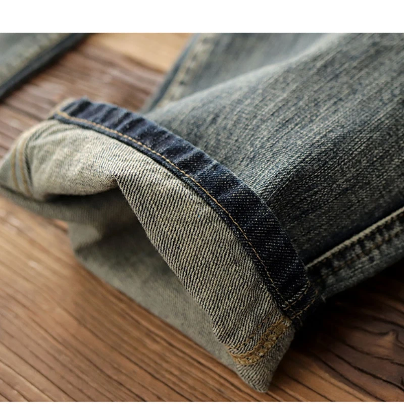 Men's jeans straight tube loose Japanese retro spring and autumn leisure wash do old sand wash retro broad-legged overalls