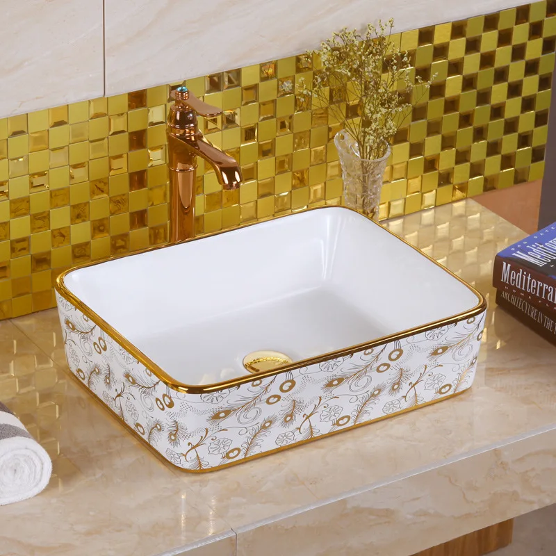 

Nordic Style Pattern Wash Basin with Color Beautiful Cool Home Wash Basin Ceramic Square Table Basin