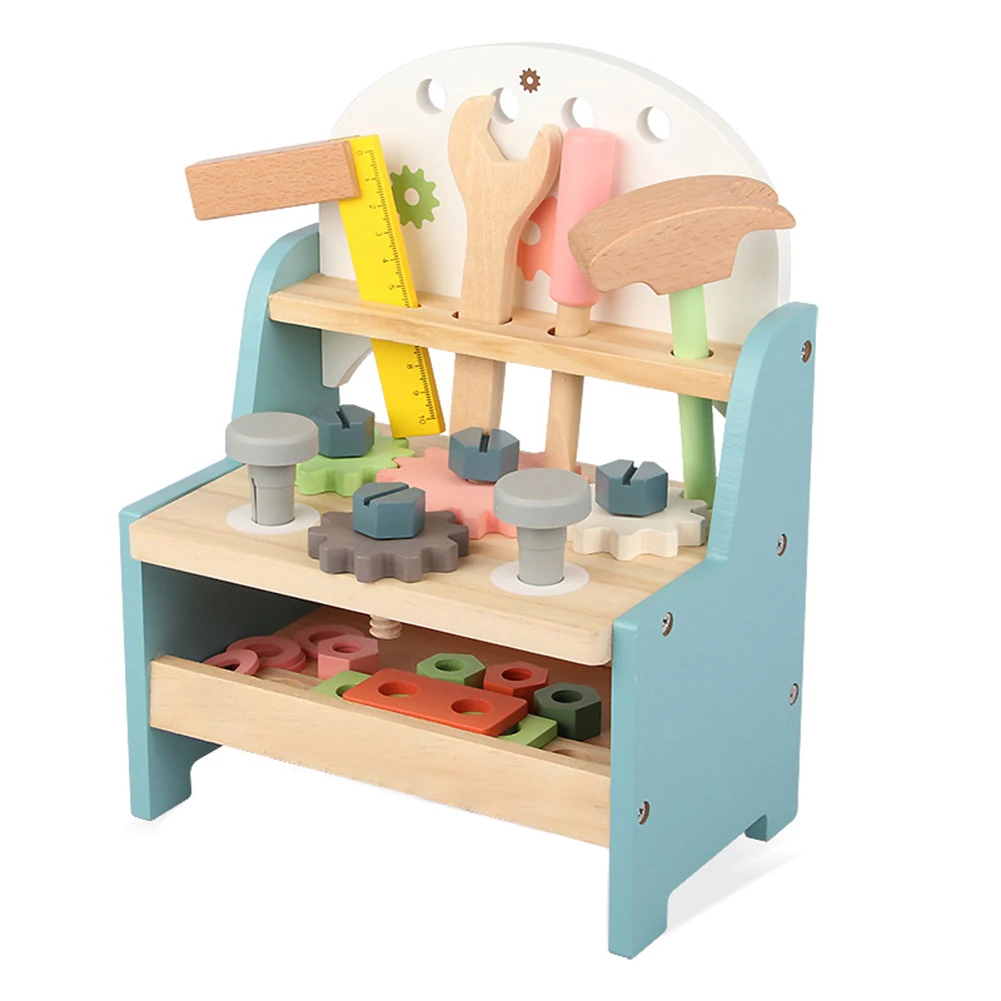 

Children Simulation Wooden Tool Bench Large Toolbox Screw Nut Combination DIY Disassembly Tool Table Maintenance Toy