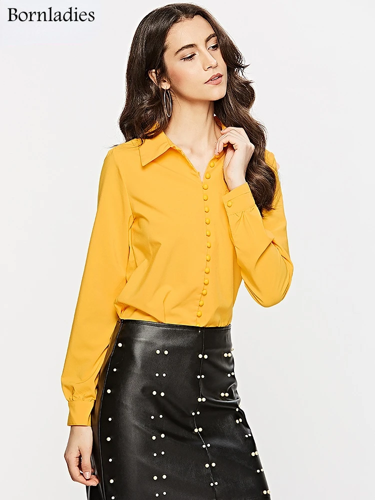 

Bornladies 2022 Office Lady Blouse Tops Womens Elegant Long Sleeve Shirt Ladies Casual Streetwear Autumn Button Up Shirt
