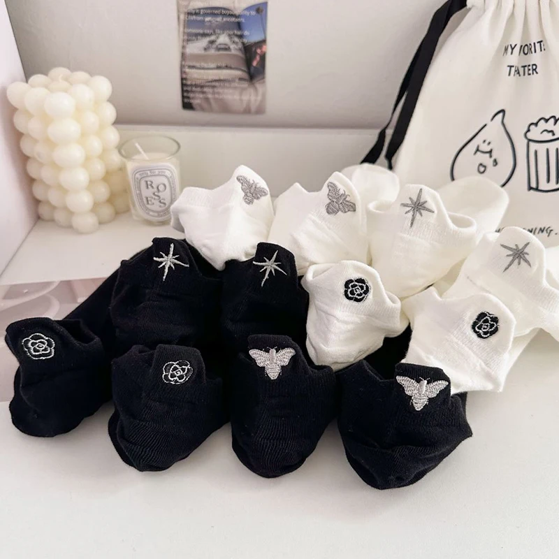 Новое поступление мягкие хлопковые носки женские милые белые черные короткие в