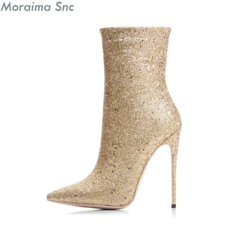 

Женские свадебные ботинки на молнии, черные, золотые, серебристые ботильоны на очень высоком каблуке