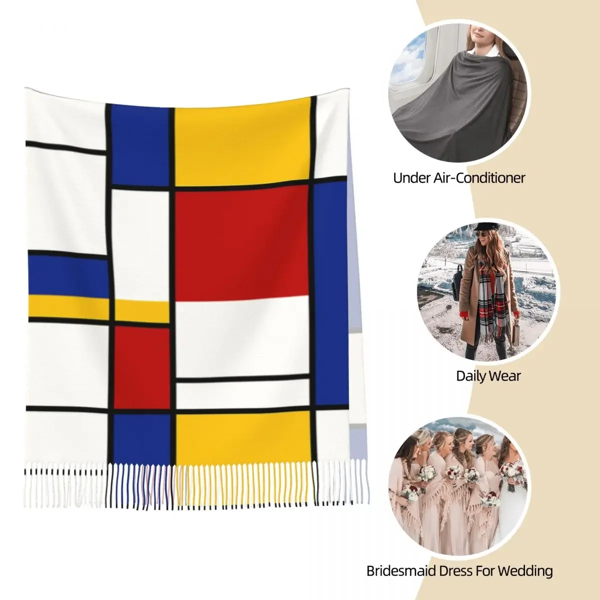 Шаль Mondrian вдохновленная для женщин теплый большой длинный шарф минималистичный