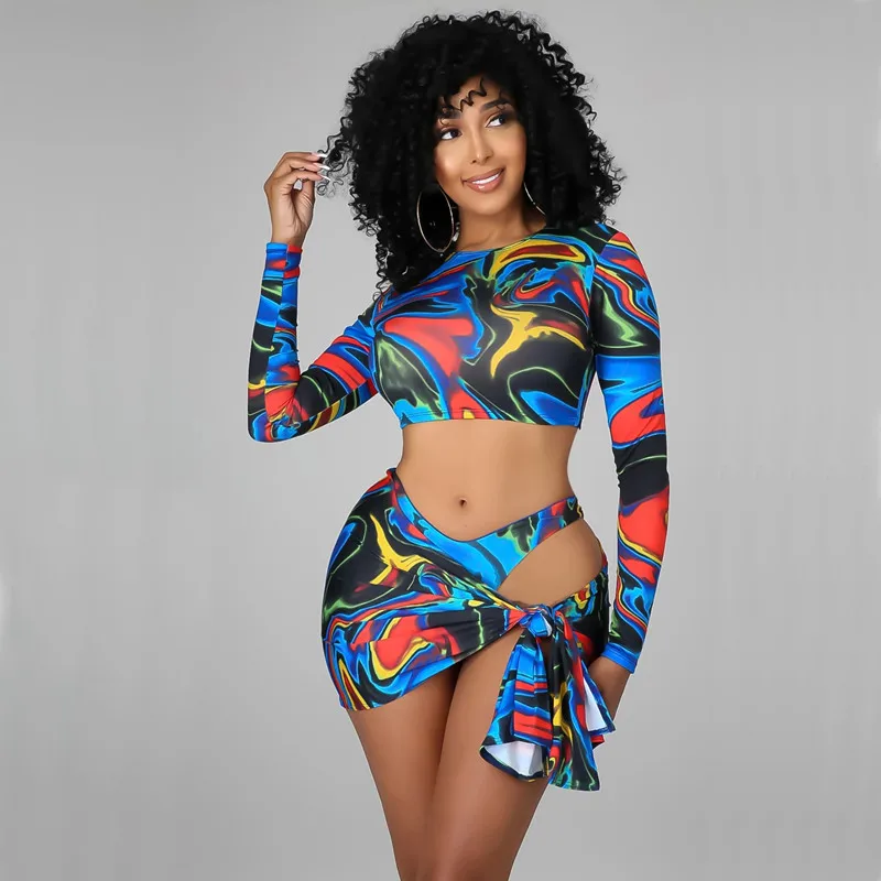 

2022 Sexy 3 Pieces Bikini Set Rashguard Swimwear Brazilian Swimsuit with Sleeves Women Cover Ups Female Pareo Beach Surf Suits
