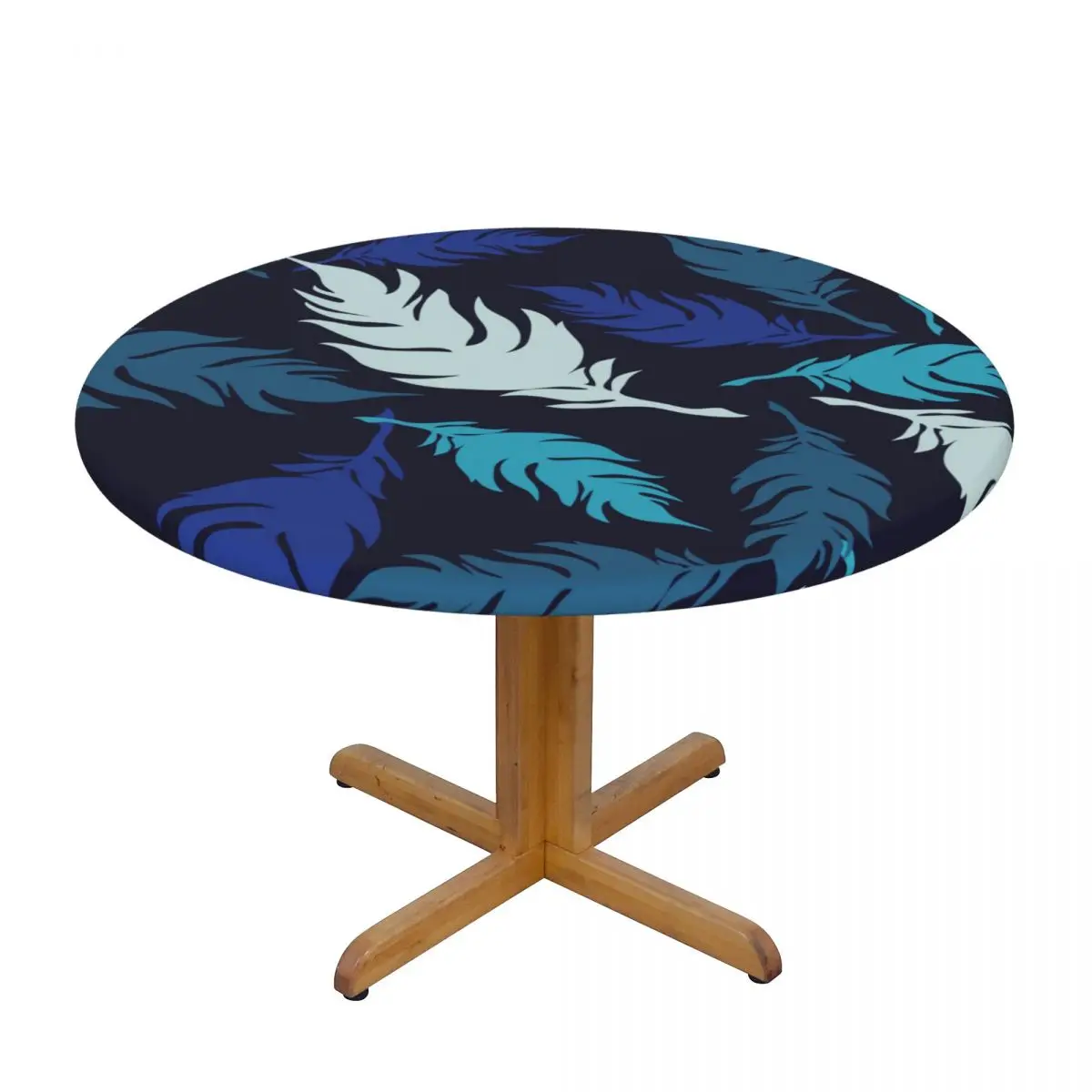

Decorative Feathers Pattern Waterproof Polyester Round Tablecloth Catering Fitted Table Cover with Elastic Edged