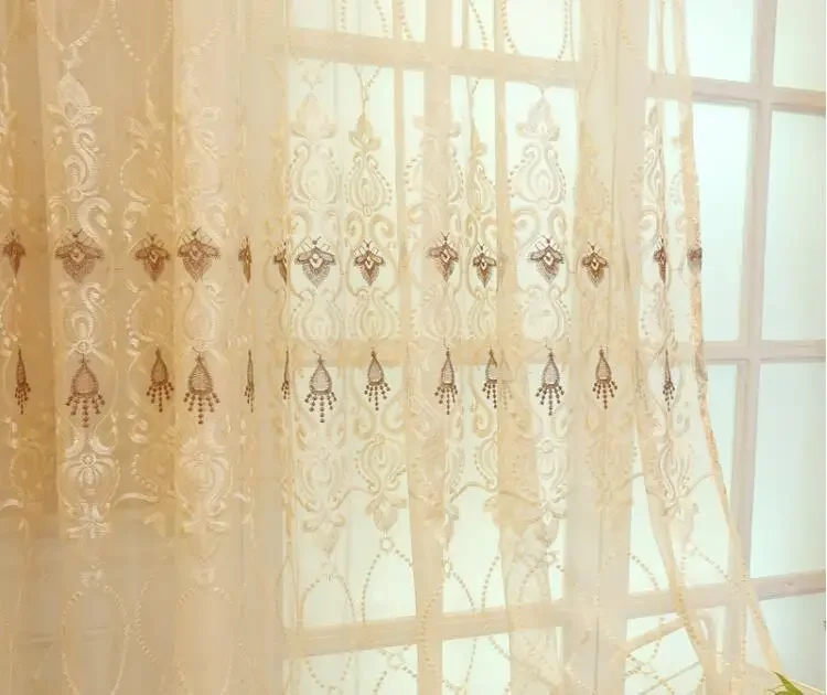 Тюль для гостиной столовой спальни в скандинавском стиле бежевый