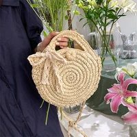 mori portable disc shaped shoulder bag new small fresh straw woven bag messenger woven bag beach bag womens bag