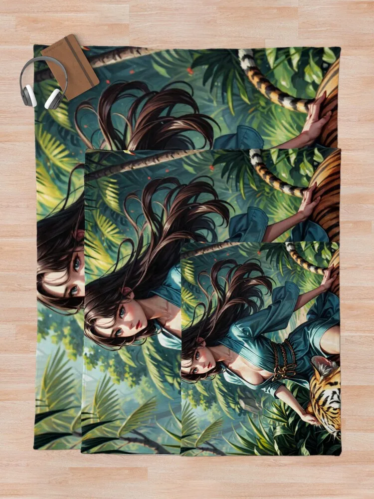 Девушка в стиле аниме PinUp: Syun Kamakado 021 (езда на тигре джунглях) Плед Пушистые тонкие