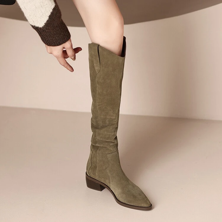 

New Nude Up Knee High Boots Women Winter Shoes Toe Thickened Luxury Ethnic Style Brand Boots Female
